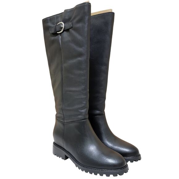 Steve Madden Women Leary Pull On Knee High Riding Boots Size US 9M Black Leather - Picture 1 of 5
